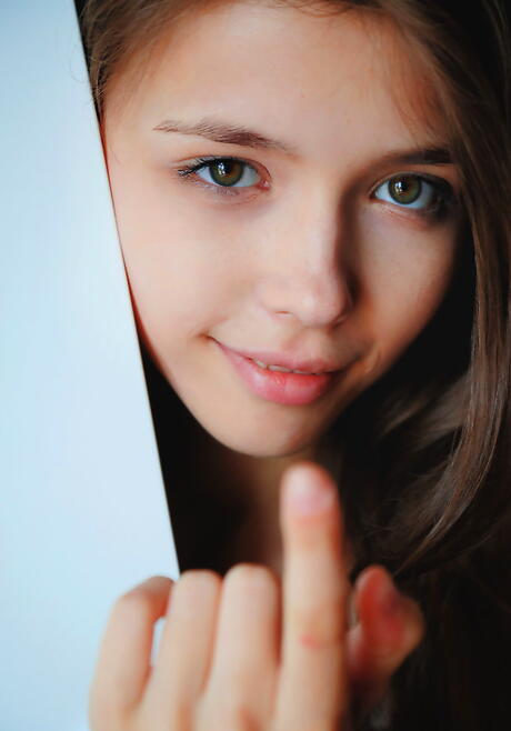 Sexy ukrainian brunette teen Mila Azul shows big boobies and shaved pussy 